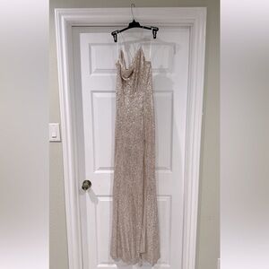 prom dress, slit on side spaghetti cross back